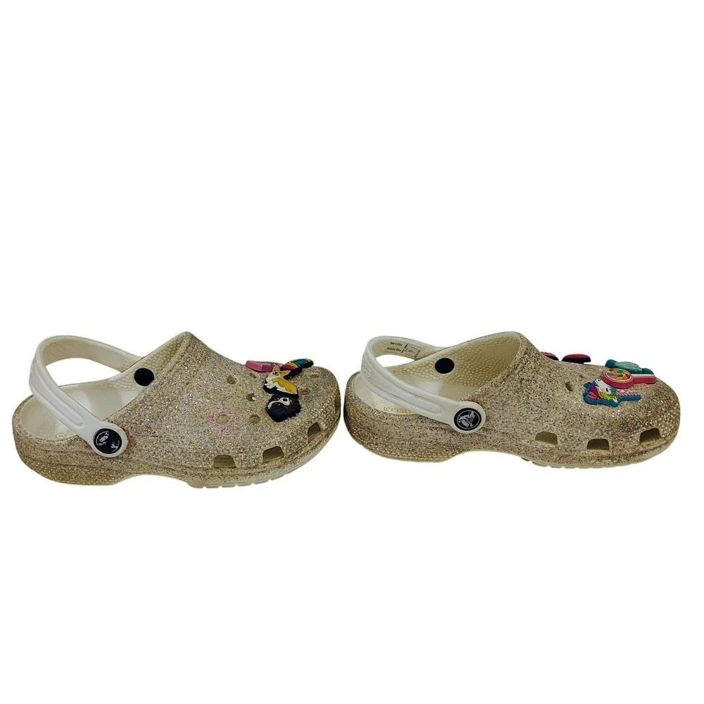 Crocs Classic‎ Glitter Clog Silver Multi Sparkle Shoes with Jibbitz Charms C13